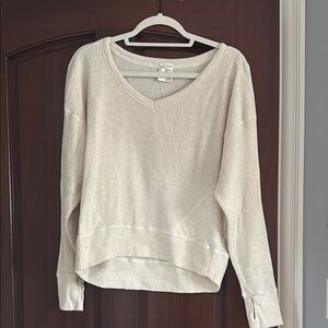 Aerie offline Cream Ribbed V-Neck Sweater